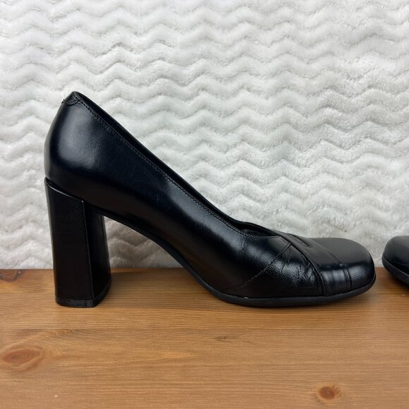Louis Norman Pumps Leather Block Heel Square Toe Vintage 90s Sz 37 US 6.5 Italy - Picture 13 of 14
